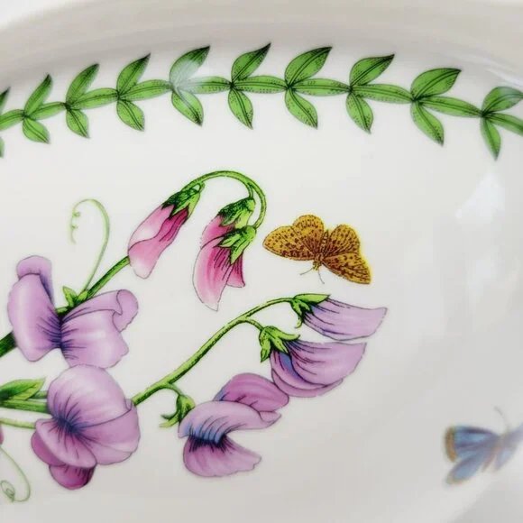 Portmeirion Botanic Garden Oval Serving Bowl 15" Handled Pink Purple Wildflowers
